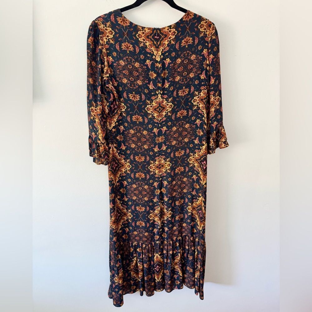 Anthropologie x Kachel Silk Blend Navy Printed Midi Dress Size 6 - Picture 3 of 7